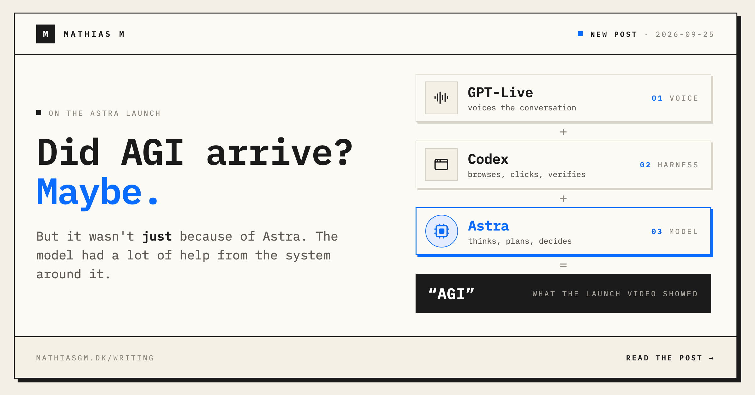 Did AGI arrive? Maybe. GPT-Live (voice) + Codex (harness) + Astra (model) = what the launch video showed