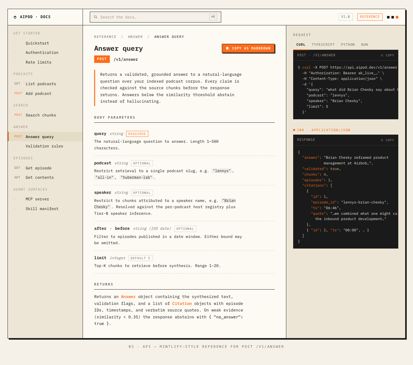 AiPod API interface mock