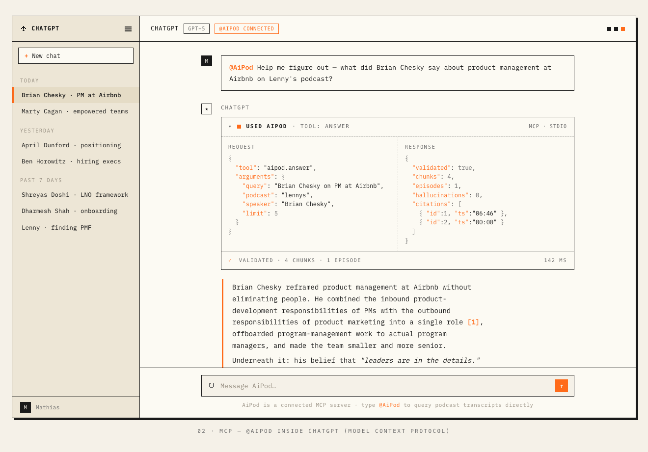 AiPod MCP interface mock